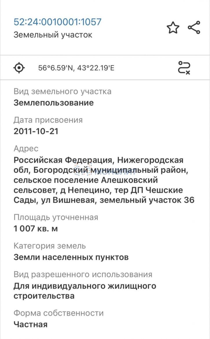 Земельный участок Вишневая ул, 36