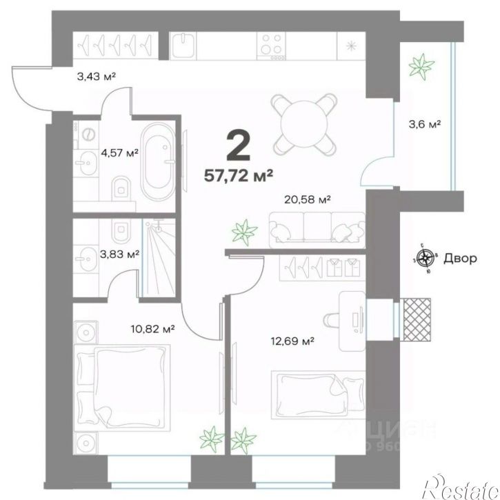2-комн квартира в новом доме улица Пушкина, 19А,  д. 19А