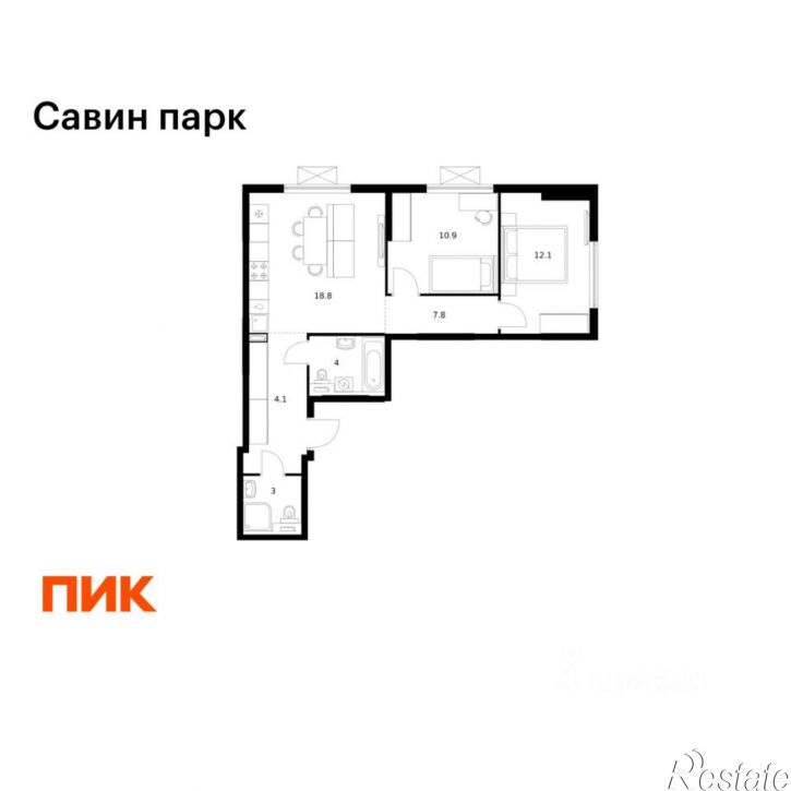 2-комн квартира в новом доме деревня Утечино