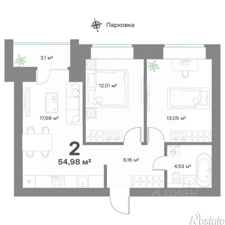 2-комн квартира в новом доме ул Пушкина, 19А,  д. 19А