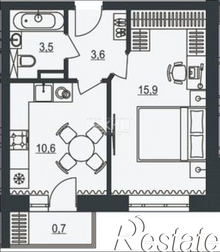 1-комн квартира в новом доме Инженерный пр-зд, 7к2